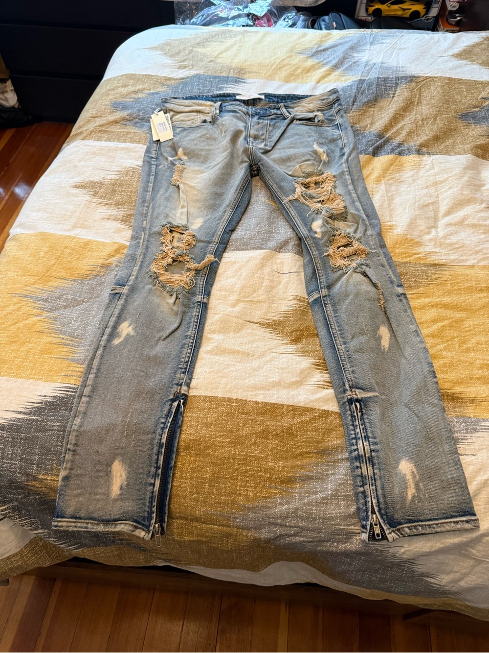 KDNK Light Blue Distressed Skinny Jeans with Ankle Zips Size 36